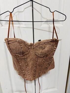 Brown Denim Corset Bustier Top